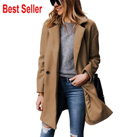 Notched Lapel Wool Blend Coat Blazer Style Classic Chic Winter Warm